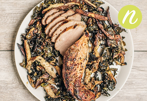 Fennel Rubbed Pork Roast with Shiitakes and Chard