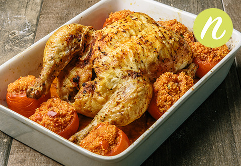 Roasted Chicken with Harissa Cous Cous Tomatoes