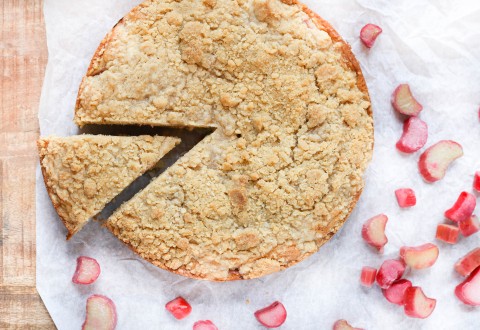 Brown Butter Rhubarb Cake with Crumb Topping