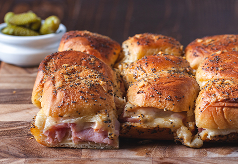 BAKED MINI HAM AND SWISS SANDWICHES
