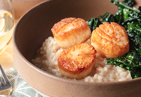 Brown Butter Scallops With Risotto & Kale
