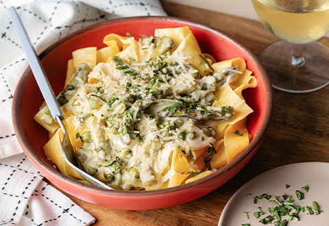 Spring Alfredo with Pappardelle
